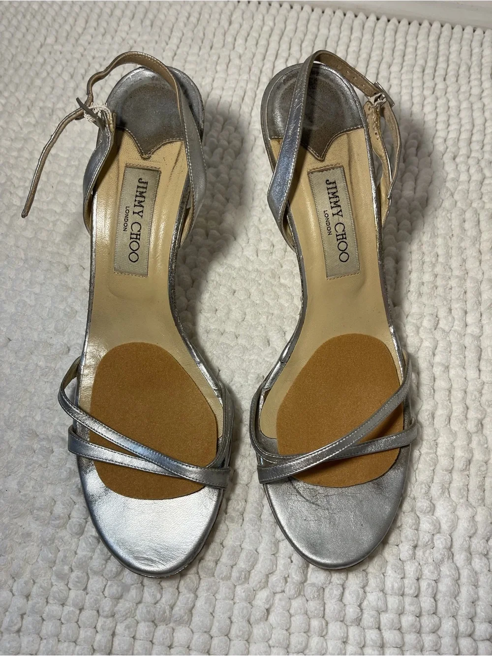 Jimmy Choo Metallic Silver Leather Strappy Heels